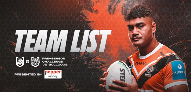 Team List: Pre-Season Challenge vs Bulldogs