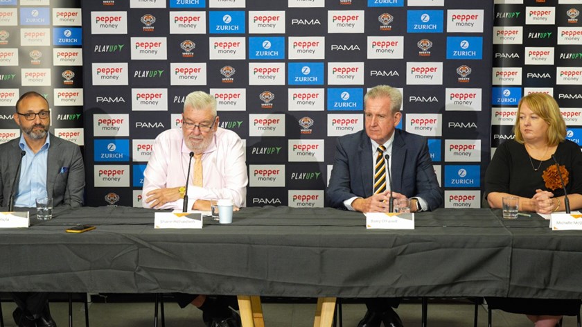 CEO Shane Richardson at a press press conference with three of the new Independent Directors Barry O’Farrell, Charlie Viola and Michelle McDowell.