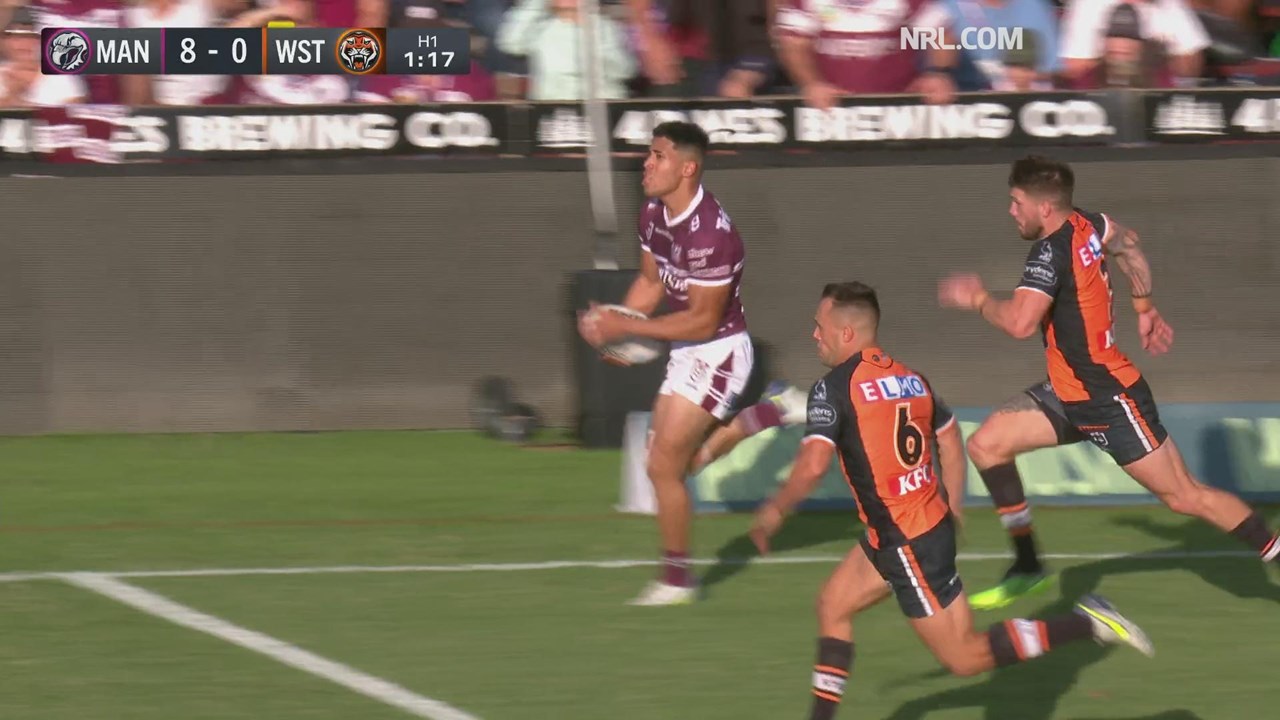 NRL SEA EAGLES ROOSTERS, Tolutau Koula of the Sea Eagles scores a