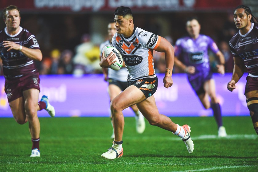 Tommy Talau on debut for Wests Tigers in 2019