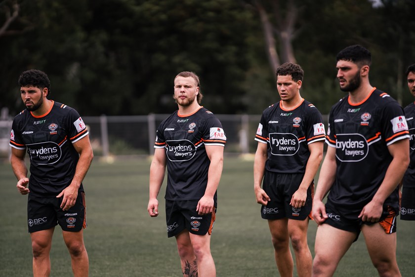 NRL Development player Josh Feledy (centre) in pre-season training 