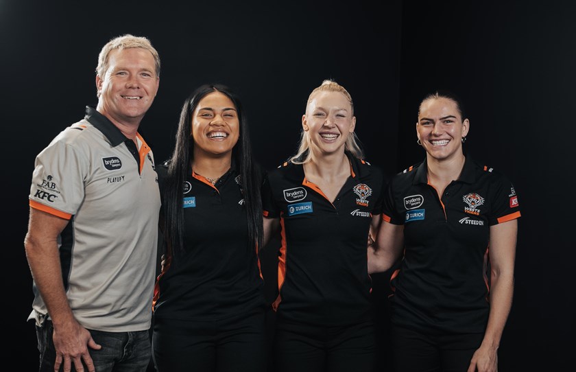 Sarah Togatuki, Rikeya Horne and Jakiya Whitfeld with BTR host Chris Warren 