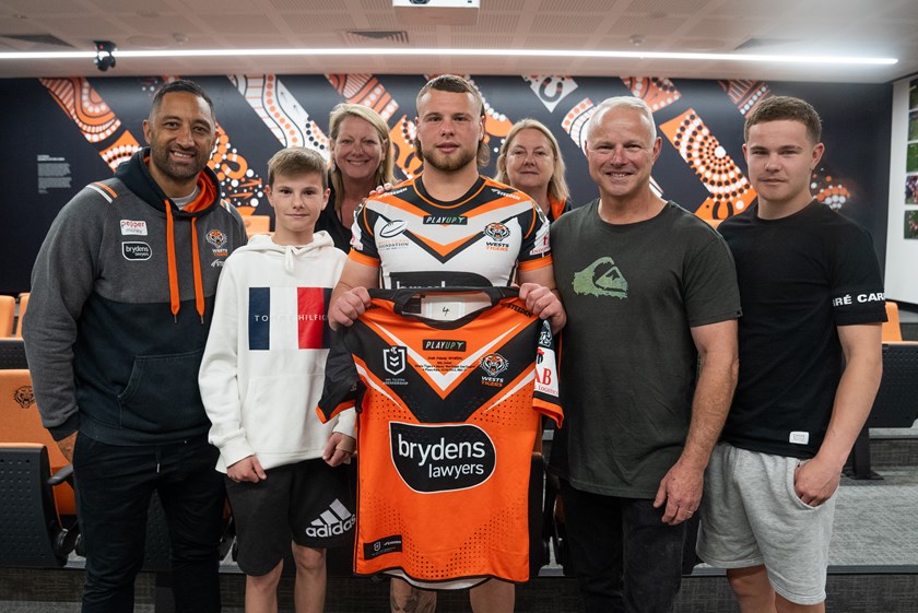 Josh with Benji Marshall and family members at Thursday's jersey presentation 