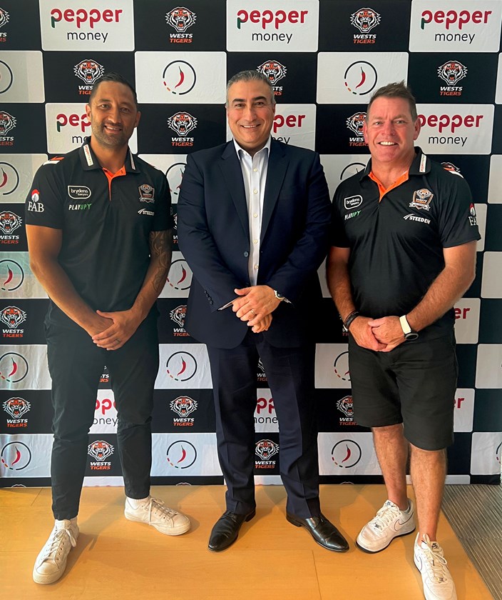 Pepper Money CEO, Mario Rehayem with Benji Marshall and Brett Kimmorley