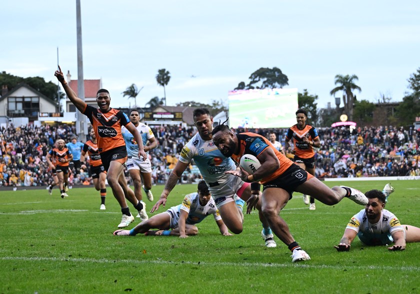 Olam bags a double in his most recent game against the Titans at Leichhardt.