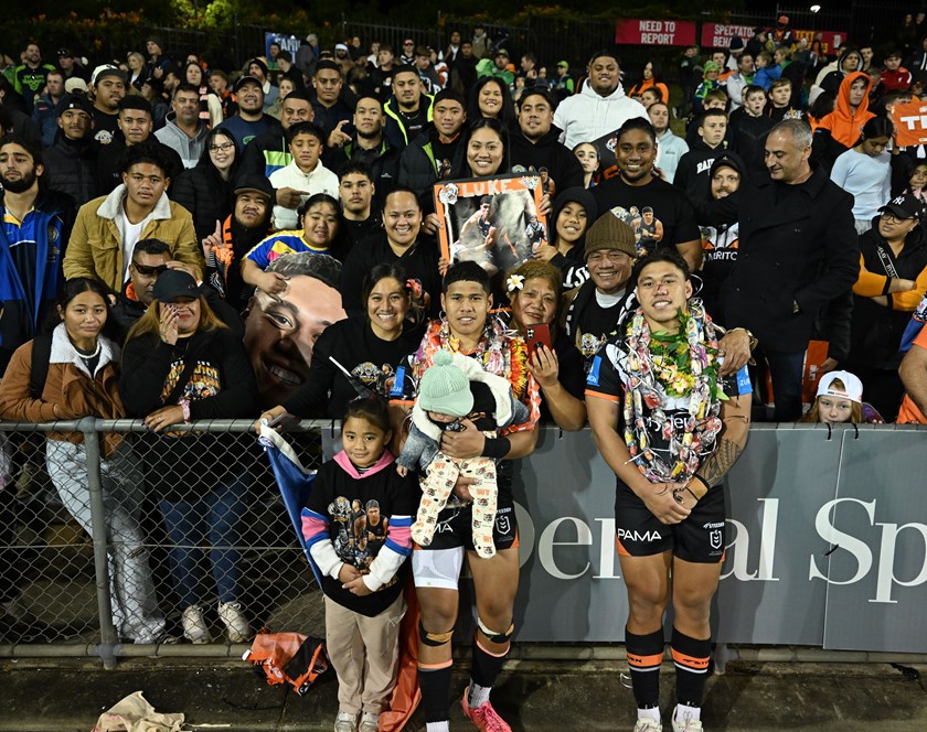 Luke celebrates a winning debut alongside Kit at Campbelltown Sports Stadium