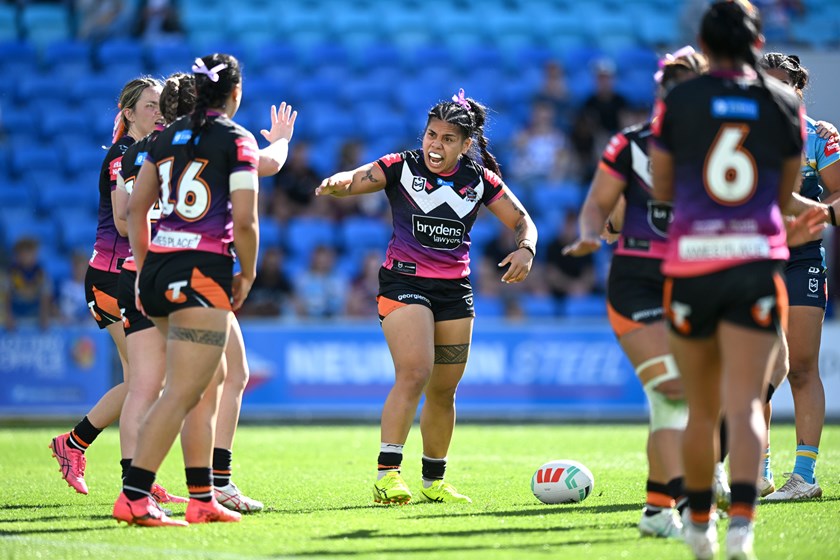 Wests Tigers in their Women in League Round jersey 