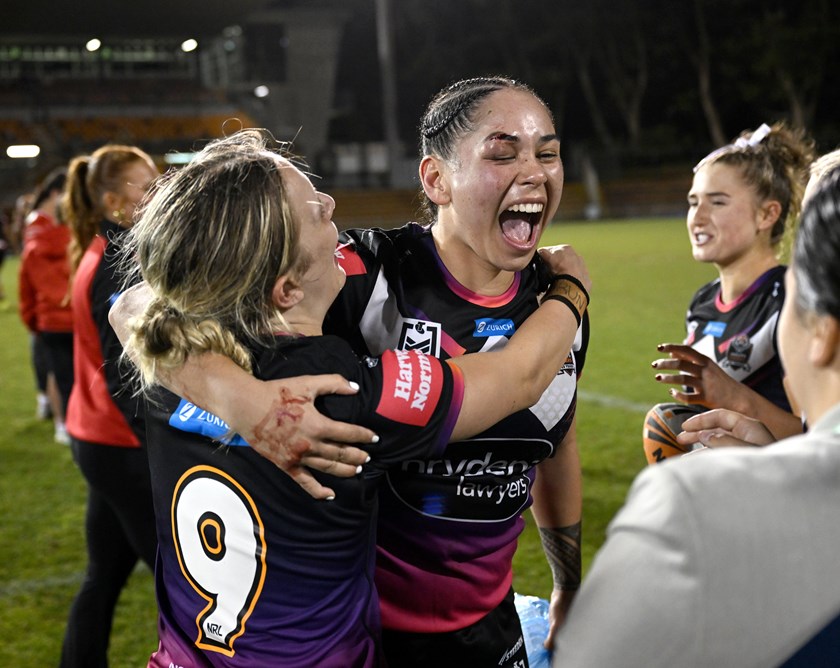 Brown celebrates after her debut win over the Dragons