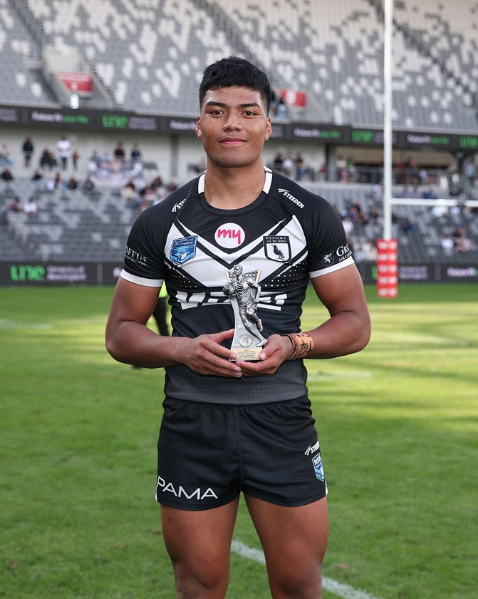 Heamasi Makasini after being awarded Player of the Series in the 2024 Harold Matthews Cup competition