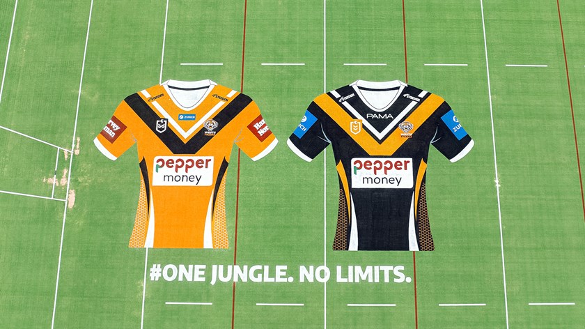 Aerial drone shot of 2025 NRL & NRLW jerseys painted on the field at the Zurich Centre 